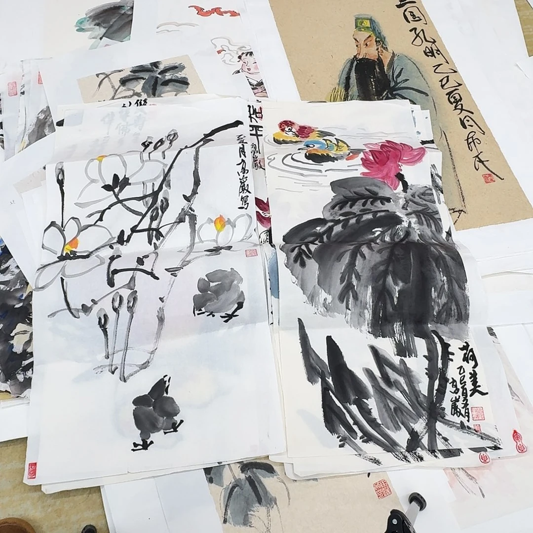 国画四尺四开两张手绘