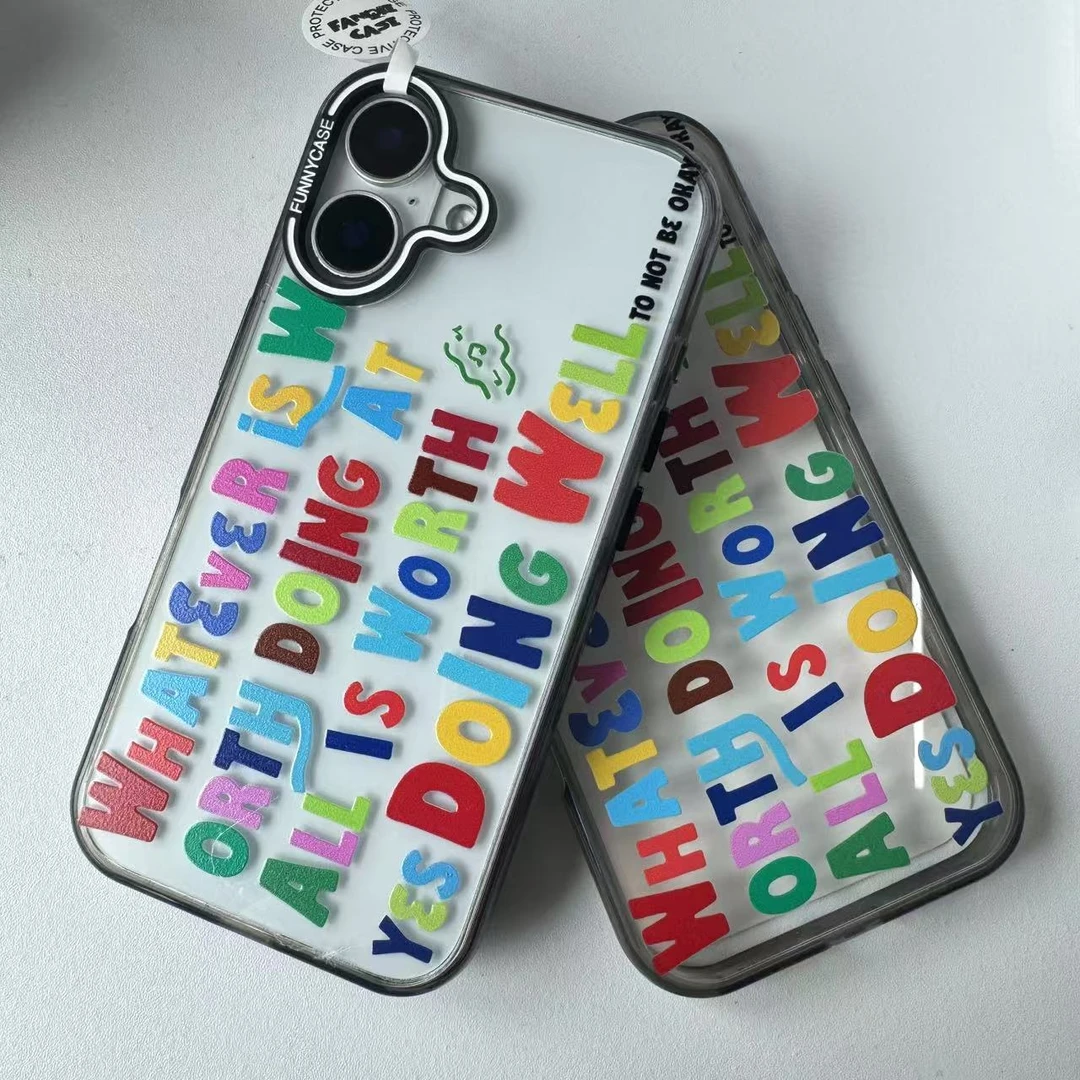 透明15/16字母系列手机壳可爱情侣涂鸦创意全包防摔透明手机壳