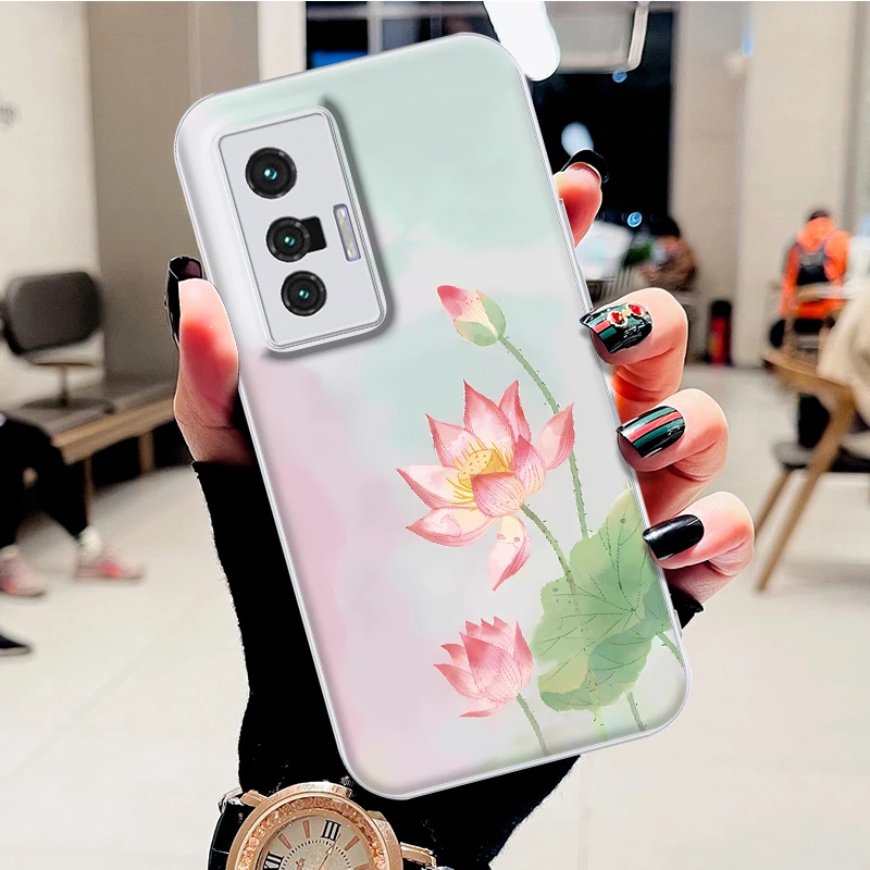 适用VIVOX70水凝壳x70pro手机壳好运莲花时尚新款防刮防摔保护套