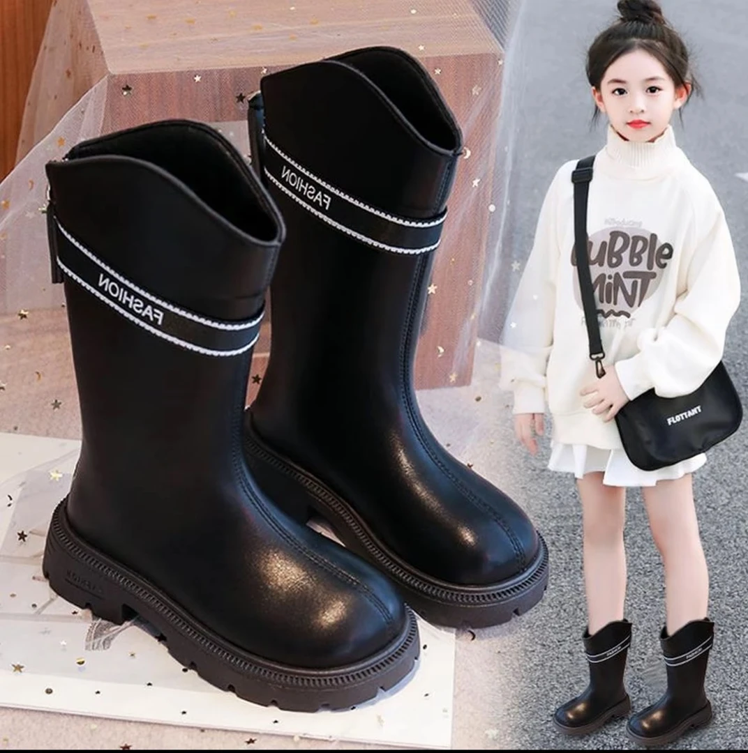 儿童长筒靴女童新款小孩高筒靴英伦风骑士靴秋冬加绒显瘦百搭靴单