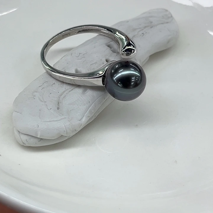 银S925镶嵌戒圈海水珍珠9-10