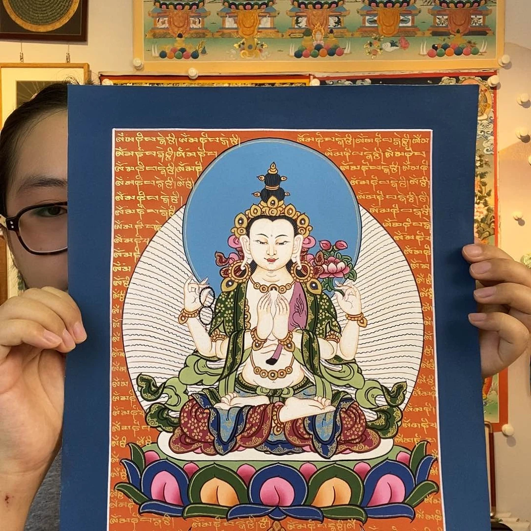 卷轴画纯手绘唐卡小桌摆30-22厘米左右