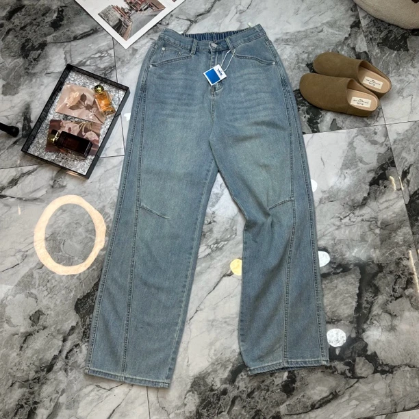 68188春季新款窄版直筒阔腿拖地裤高腰高弹舒适显瘦浅色宽松加长