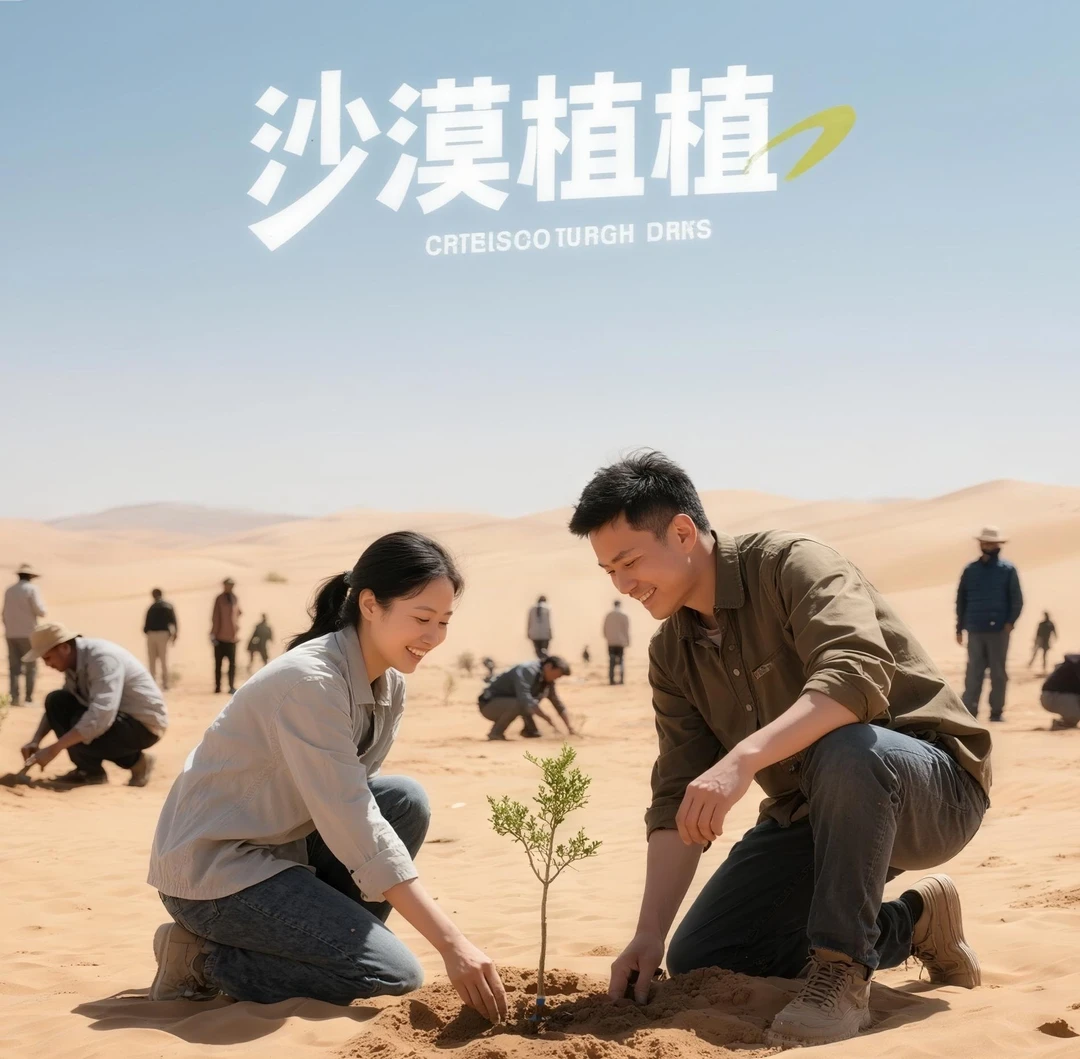 沙漠浇水主题明信片