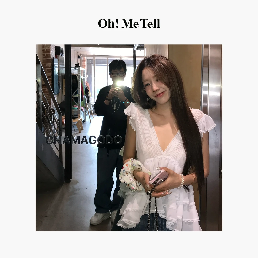 Oh！Me Tell 法式V领系带蕾丝拼接荷叶边无袖露背背心雪纺衫女