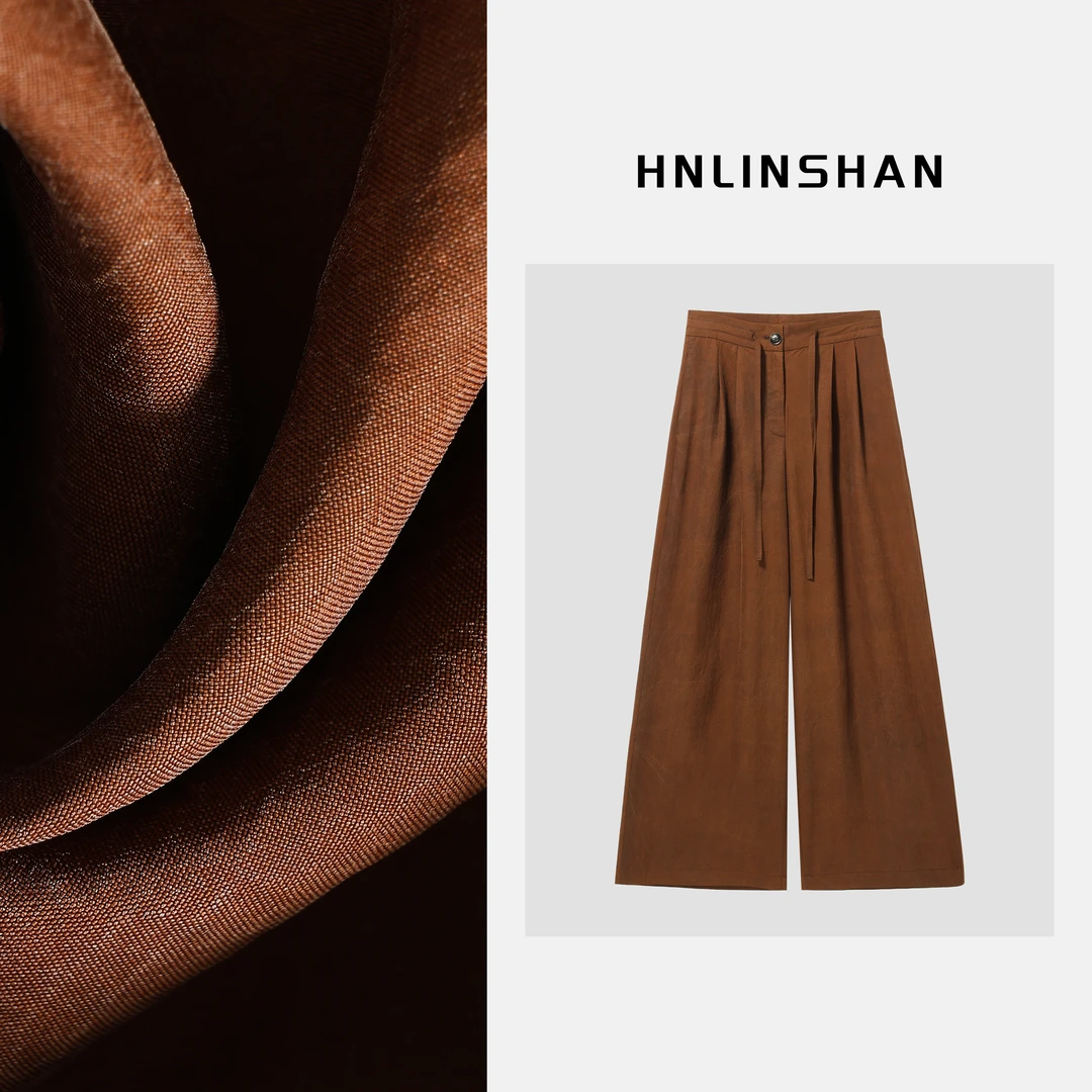 HNLINSHAN【大地莨绸系列】香云纱真丝莨绸阔腿裤BXK2019