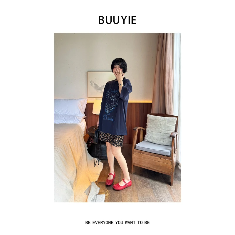 BUUYIE 25SS【怀瑾】复古慵懒宽松显瘦印花短袖T恤  250652