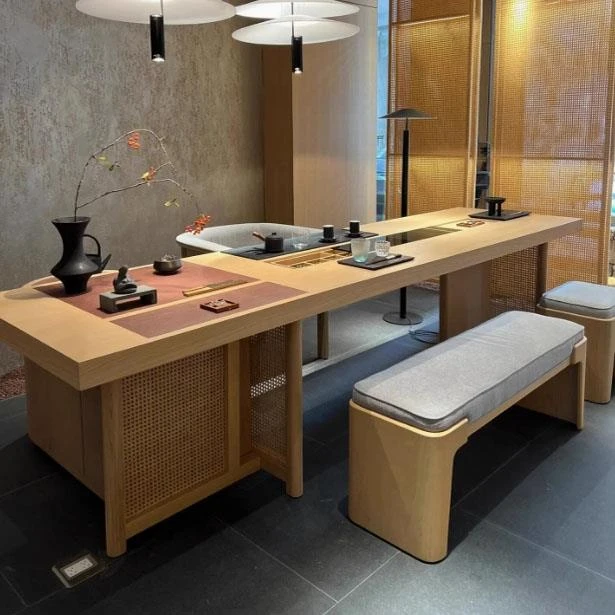 新中式茶桌椅组合设计师定制现代家用禅意泡茶桌办公室茶台原木色