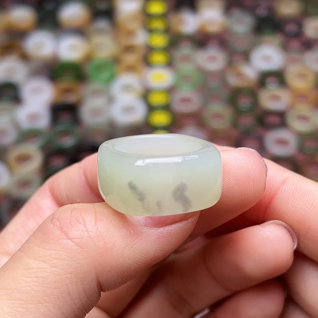 和田玉戒指未镶嵌17内径 14码翠飘紫