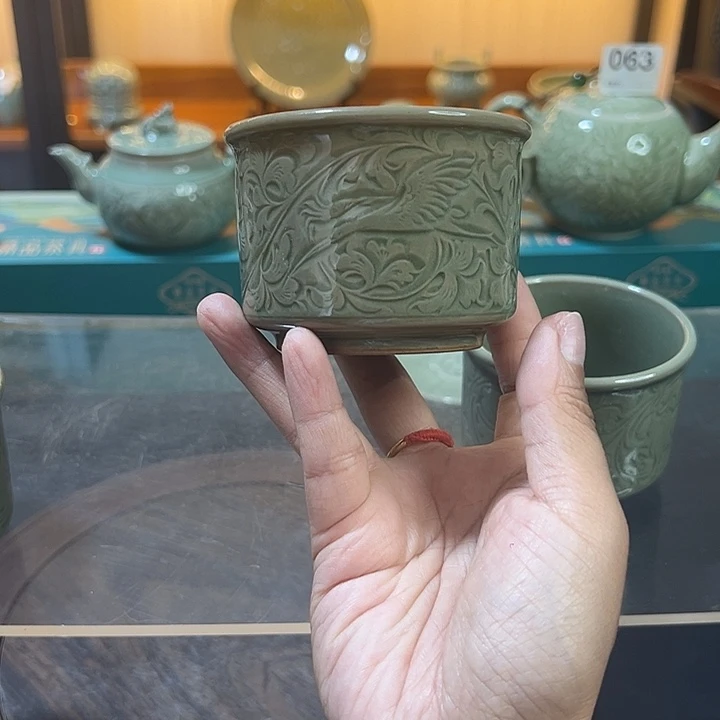 耀州窑青釉金运杯朱雀微微瑕1只