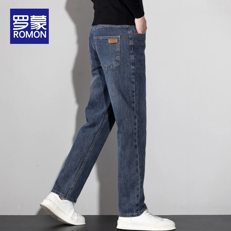 罗蒙秋冬直筒牛仔裤男士修身男装冬季潮流弹力百搭休闲长裤子男款
