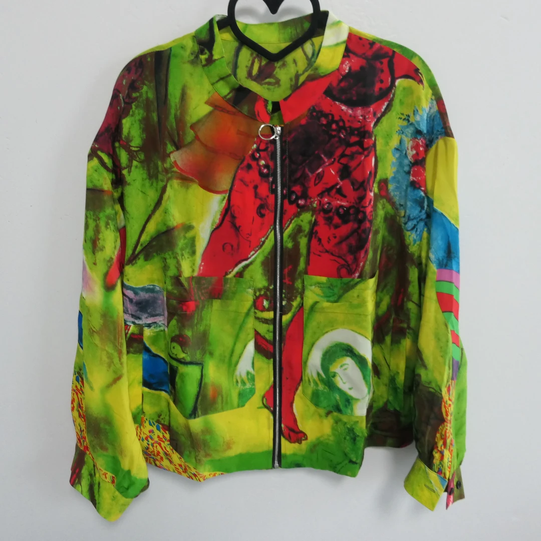 AB-258010早秋款重磅桑蚕丝双绉宽松版夹克