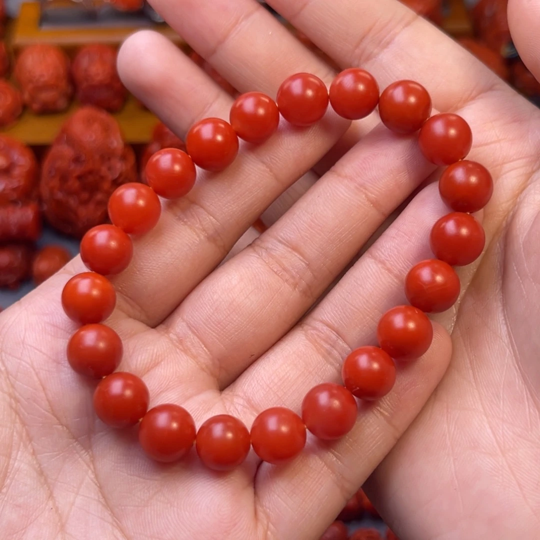 南红玛瑙未镶嵌保山辣椒红9➕尺寸圆珠手串
