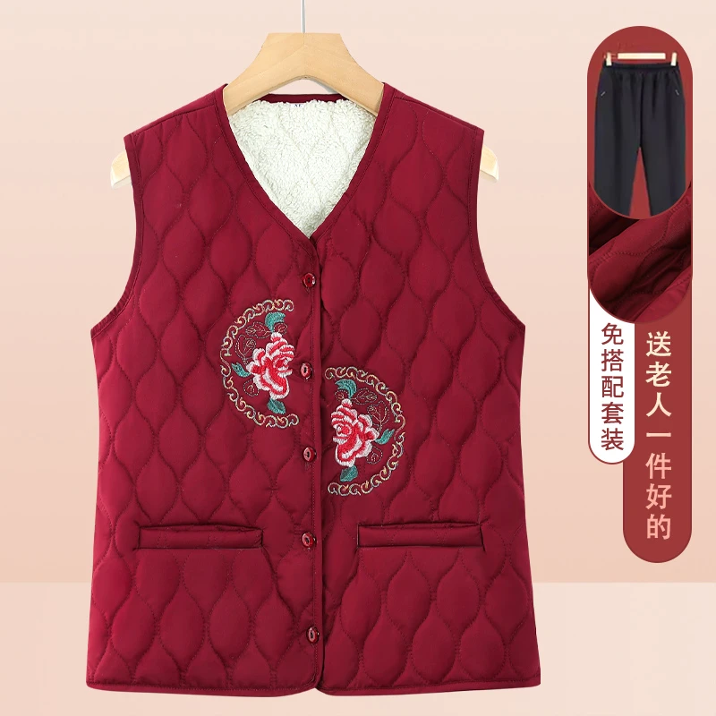 奶奶秋冬装马甲新款老年人女装加绒保暖背心洋气妈妈装老太太坎肩