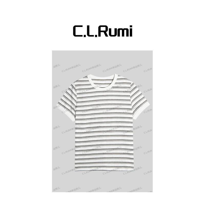 【Rumi时装】“横琴岛”25夏季轻薄条纹百搭宽松短袖T恤上衣6998tx