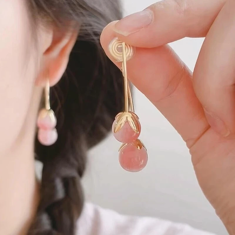 铜合金耳饰 粉色樱桃耳夹无耳洞女新款小众独特甜美耳环气质百搭