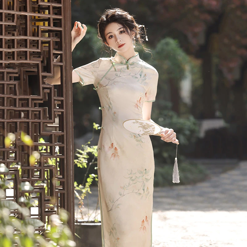 锦鲤折桂高考送考年轻款长款旗袍2025新款女国风复古修身日常可穿