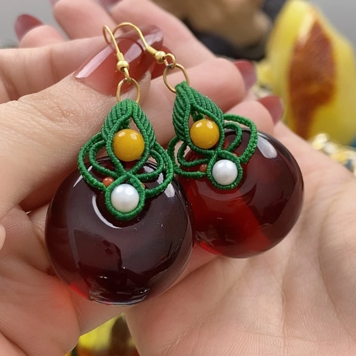 琥珀耳饰未镶嵌耳环