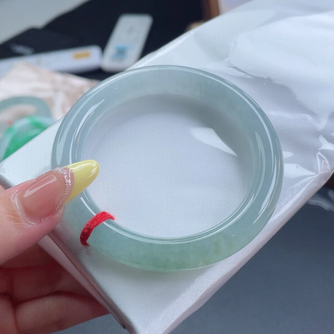 未镶嵌手镯翡翠54.2冰透湖水绿 万内冰透 纯漏镯10号