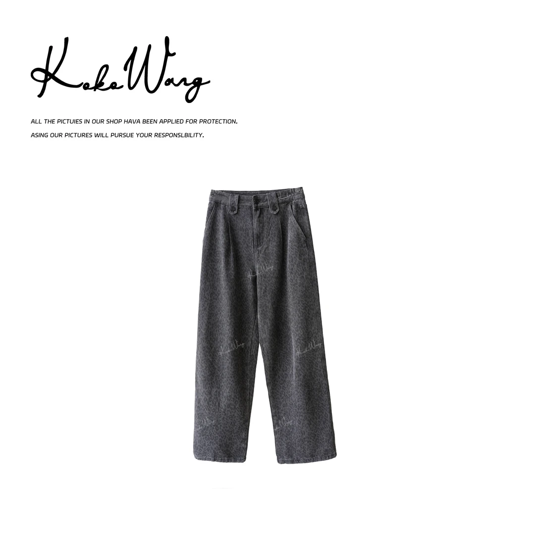 KOKO WANG秋冬时尚气质豹纹显瘦休闲百搭直筒休闲裤N2855H18K41