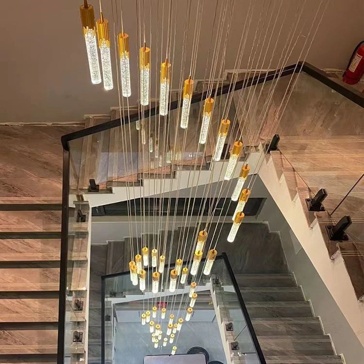 2025新款楼梯别墅复式楼旋转楼梯中空水晶灯轻奢超长楼梯灯长吊灯