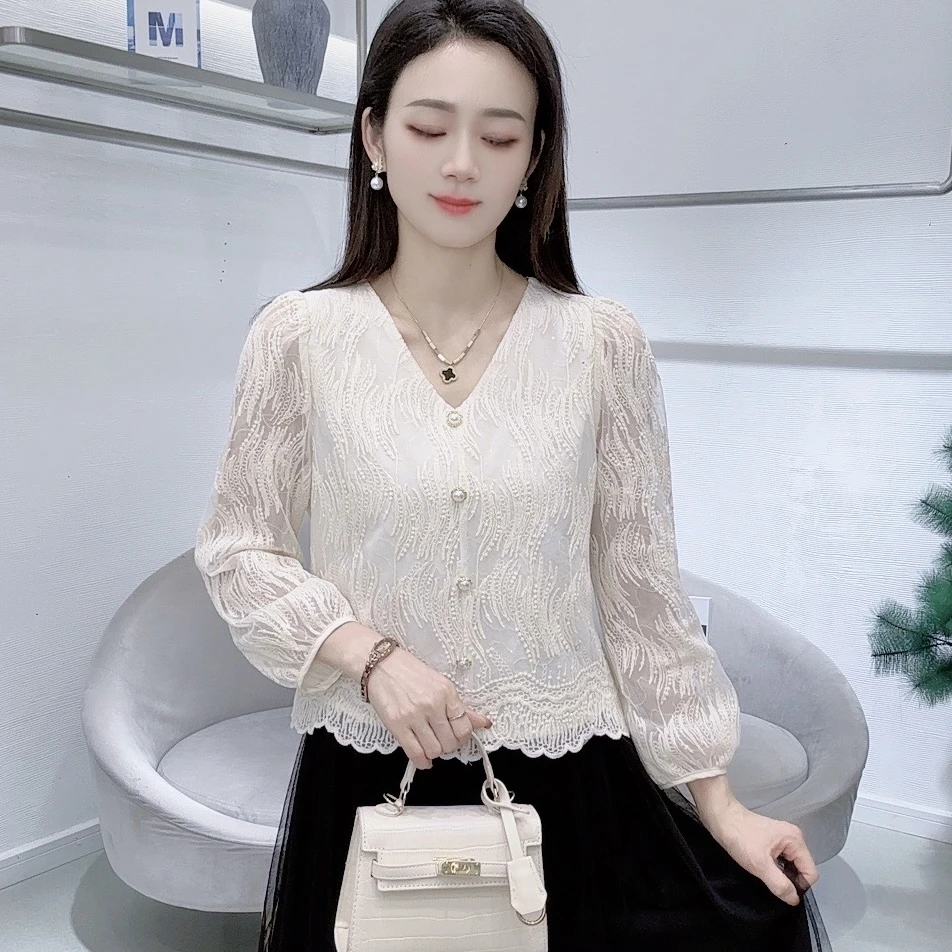 A7963新款蕾丝花边气质洋气百搭减龄上衣