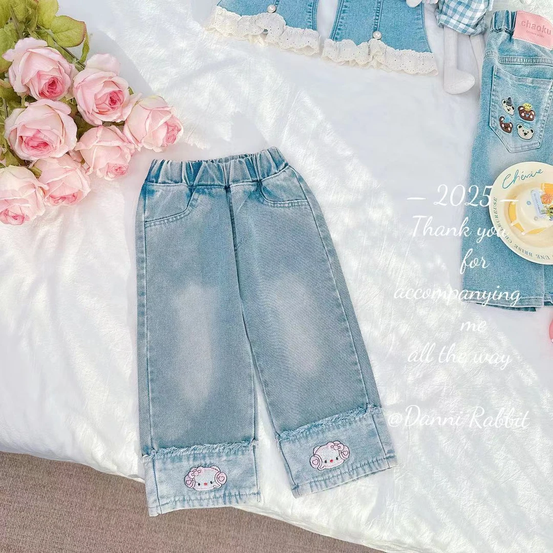 *2025春款潮流耳机小猫刺绣牛仔裤时尚百搭*D-G32