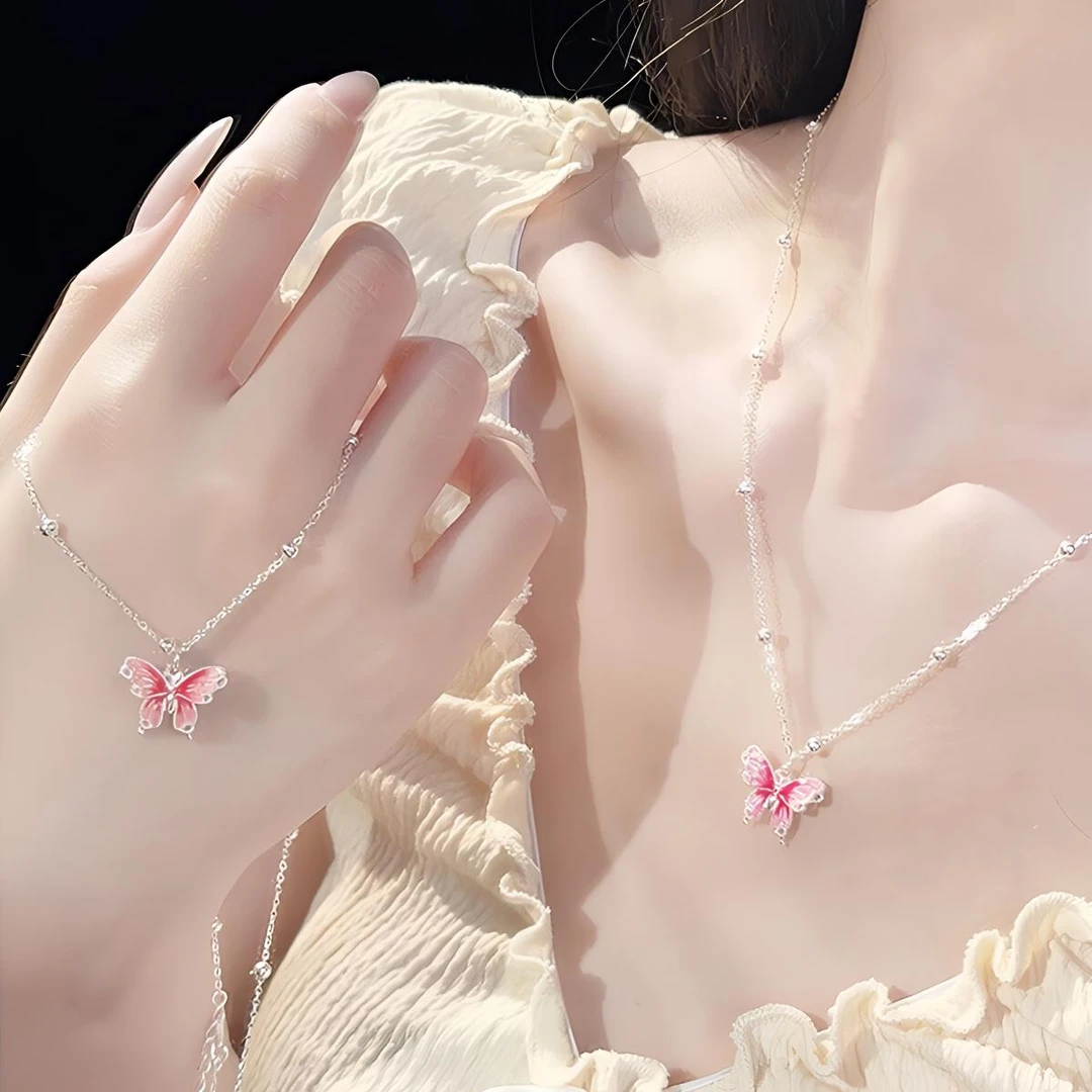 坠链均足银 绚彩蝴蝶990足银吊坠轻奢时尚百搭项链生日礼物送闺蜜