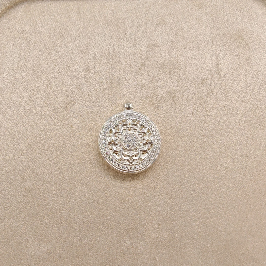 吊坠足银锆石 足银999卷草罗盘吊坠（支持检测 假一赔十）