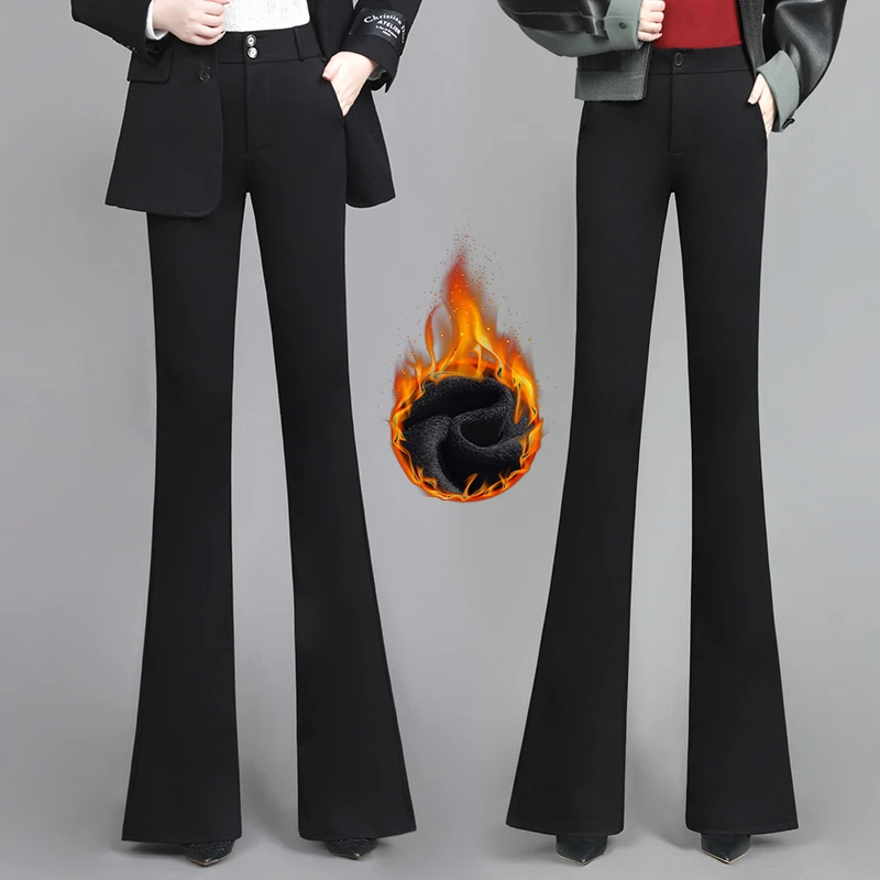 大码微喇西装裤女秋冬加绒显瘦小个子女款2025炸街潮款裤子女西裤