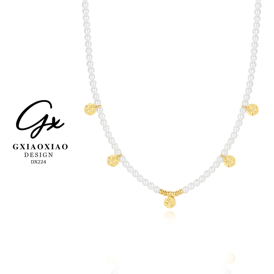 铜合金仿珍珠项链 GXX 法式气质高级感个性时髦圆片项链 DX224
