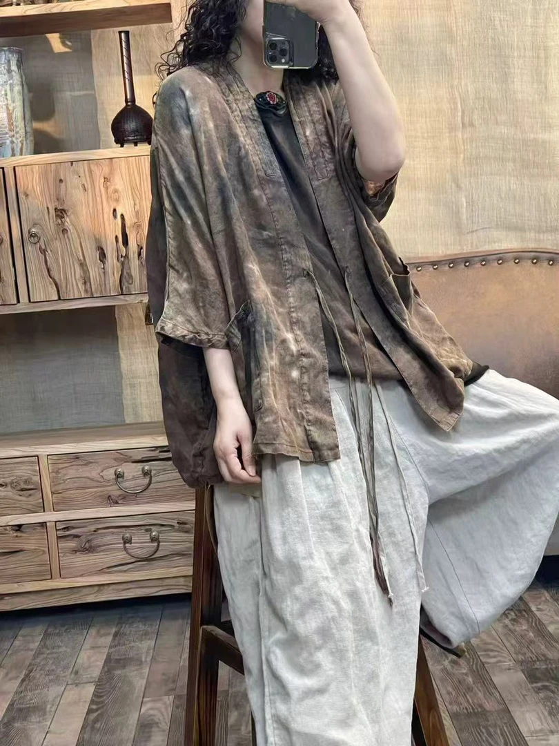 HY   F6621扎染绑绳小外披