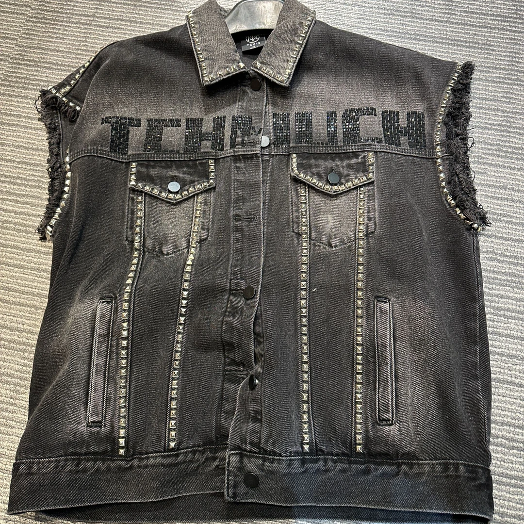 TCH轻奢潮流百搭水洗马夹时尚黑色牛仔马甲背心S69C018002私服tch