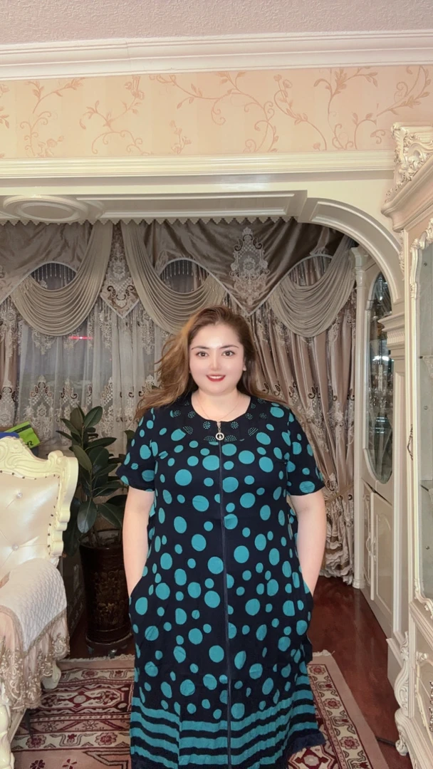 大码波点带钻棉裙