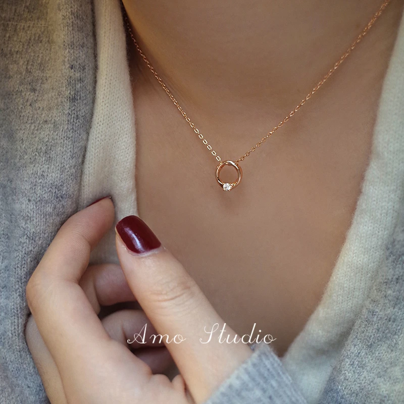 坠链均925银 环形物语闪钻莫比乌斯纯银项链女小众精致叠戴锁骨链