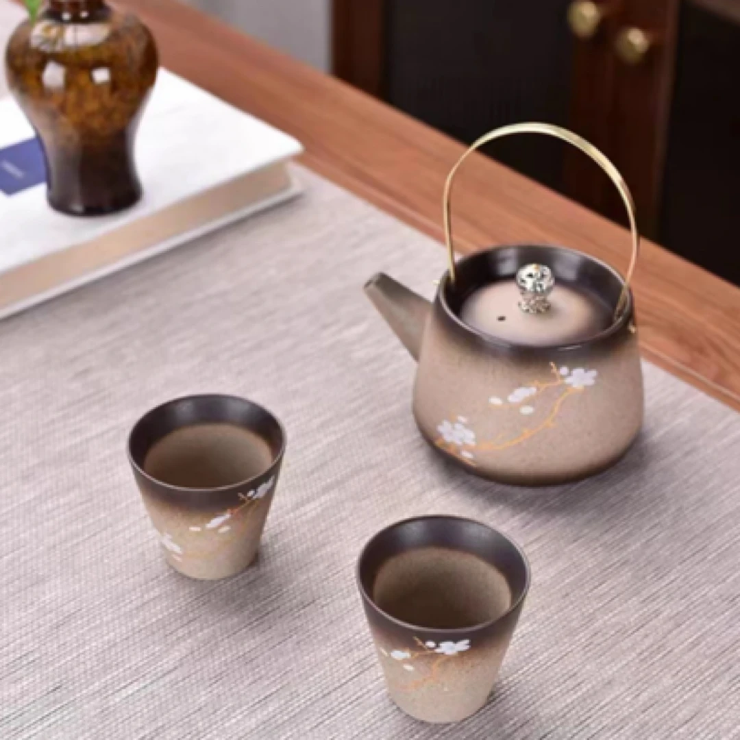 506-黑灰渐变提梁壶白花一壶两杯（228）