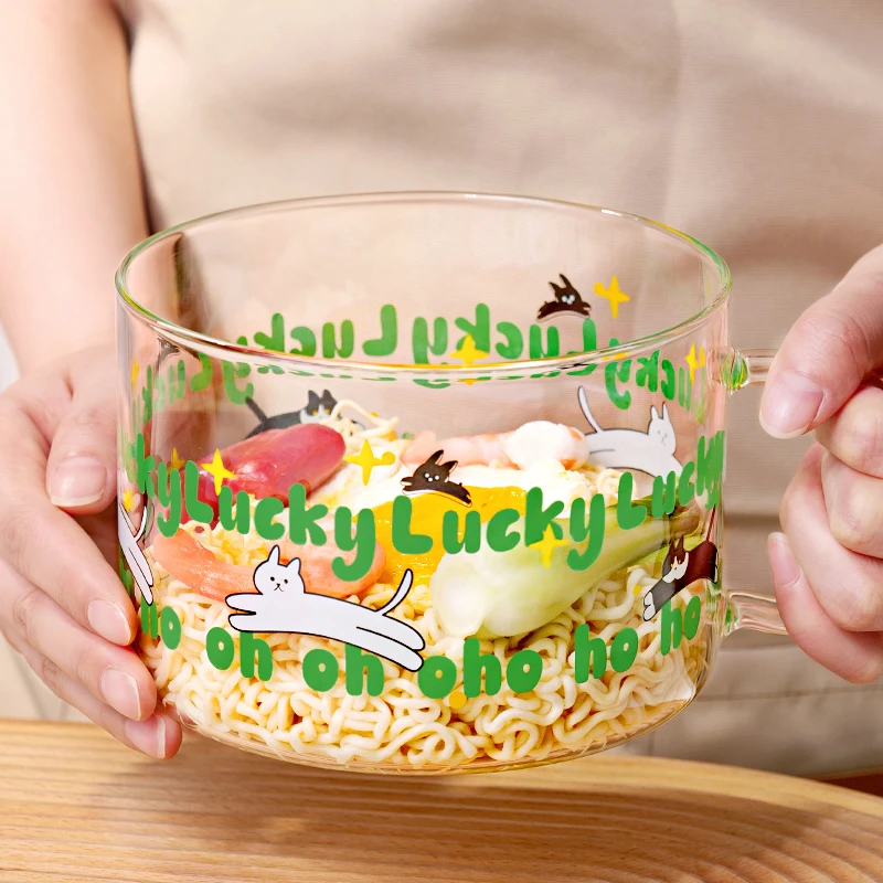 泡面碗可爱大容量方便面玻璃碗个人专用宿舍用学生带盖把手耐高温