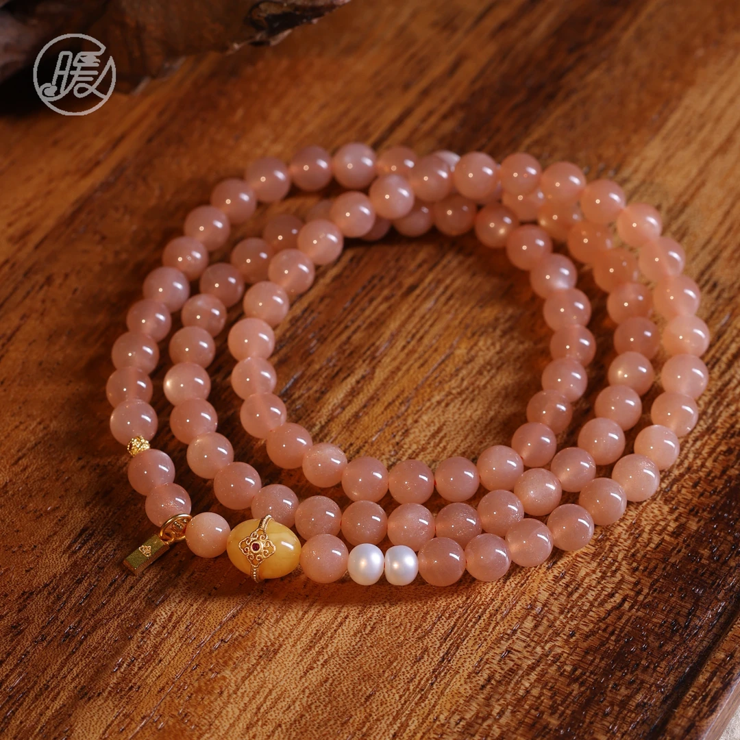 三圈长石手串6mm搭配小金条吊坠手链D3013多样性发一