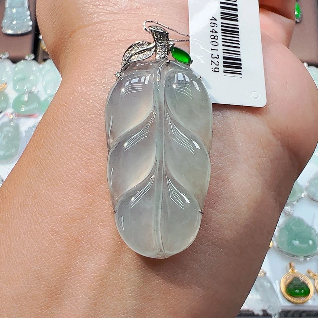 吊坠(不含链)18K金镶嵌翡翠叶子