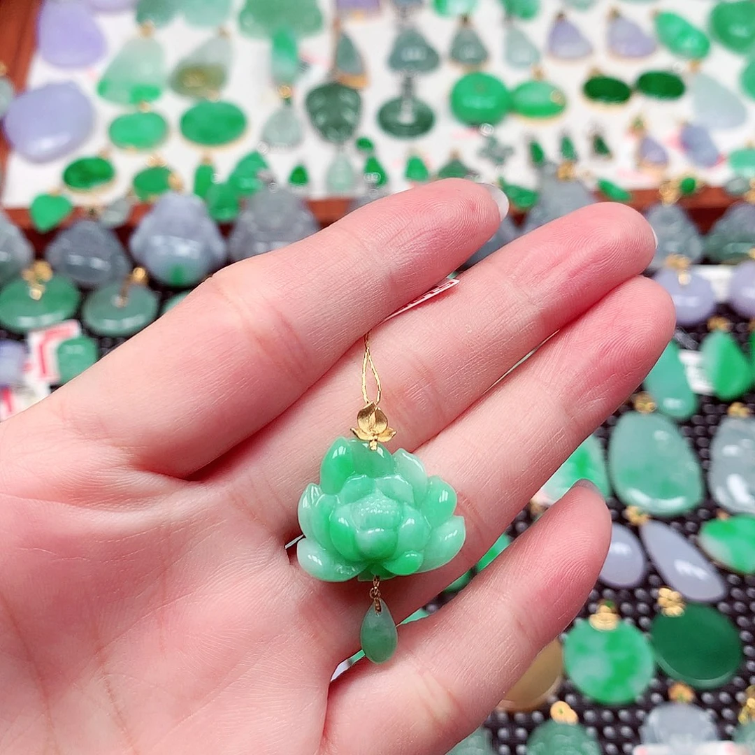 翡翠18K金镶嵌吊坠(不含链)