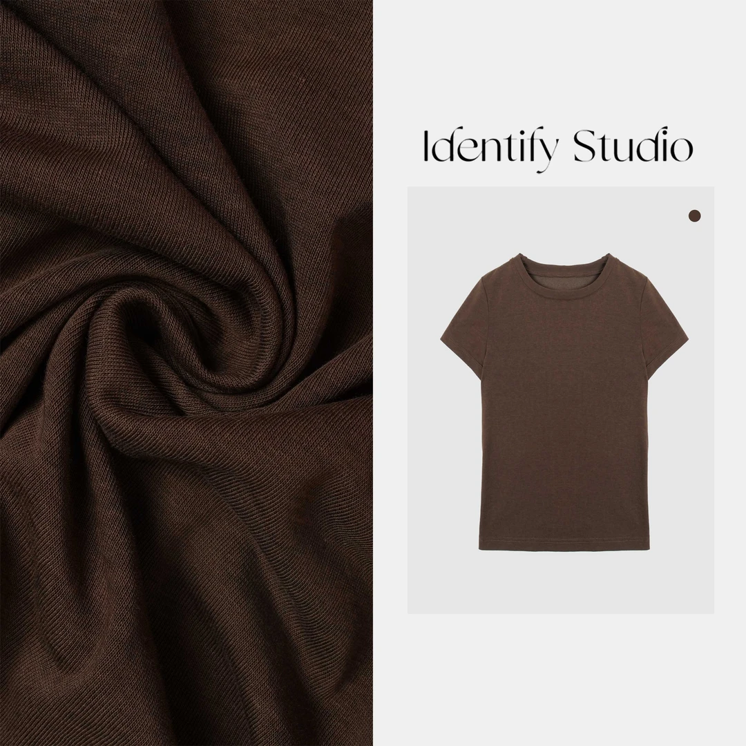 IDENTIFY“棕t夏季新款简约纯色打底T恤上衣25SS