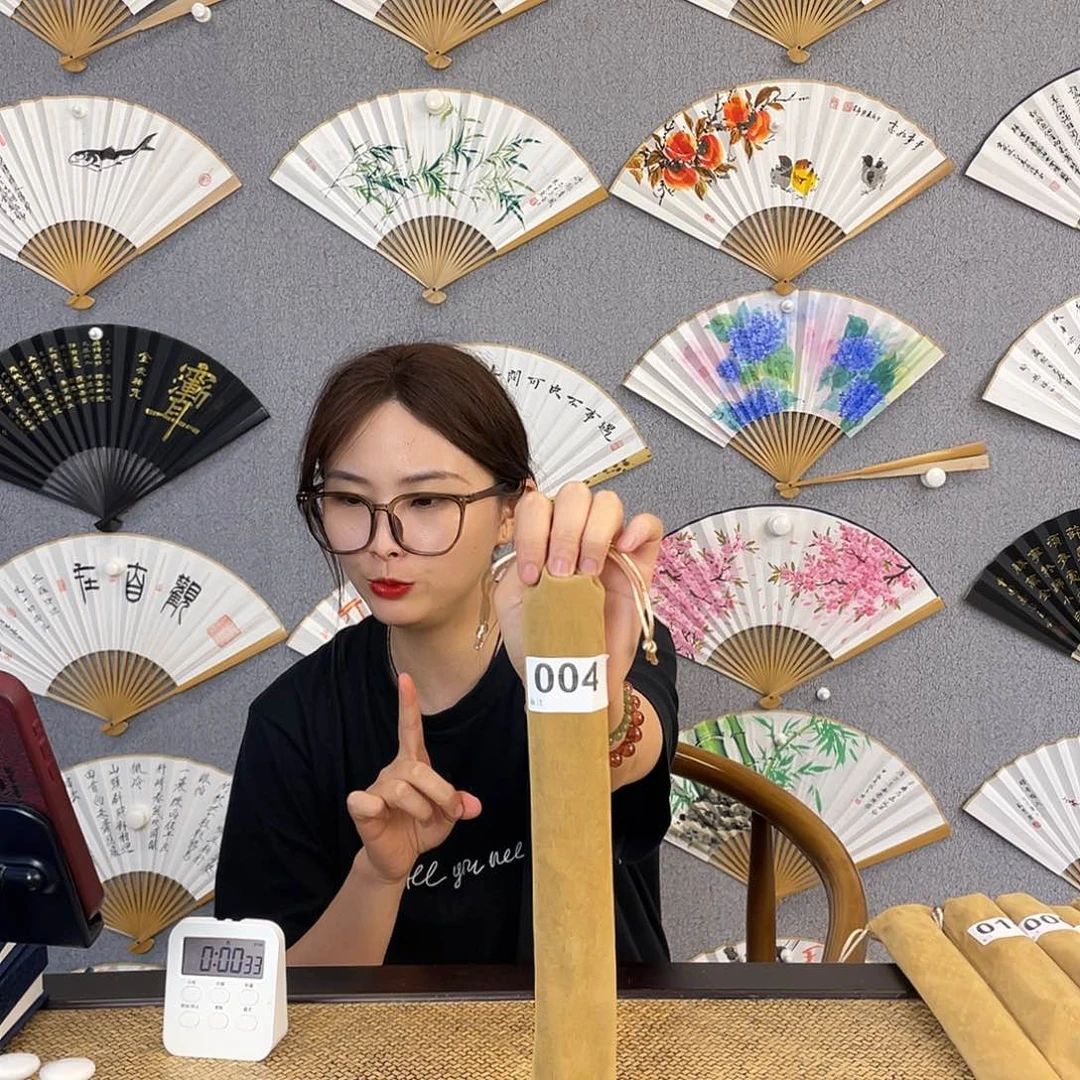 书法95寸玉竹-纯手绘-文玩扇骨（默认粘好）编码004