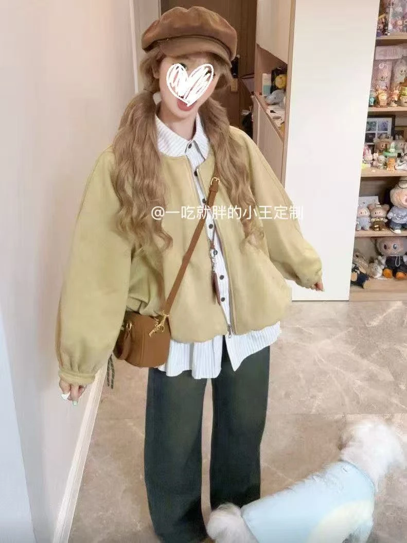 【小王家】秋冬新款短款宽松长袖外套宽松型常规千金风短外套休闲时