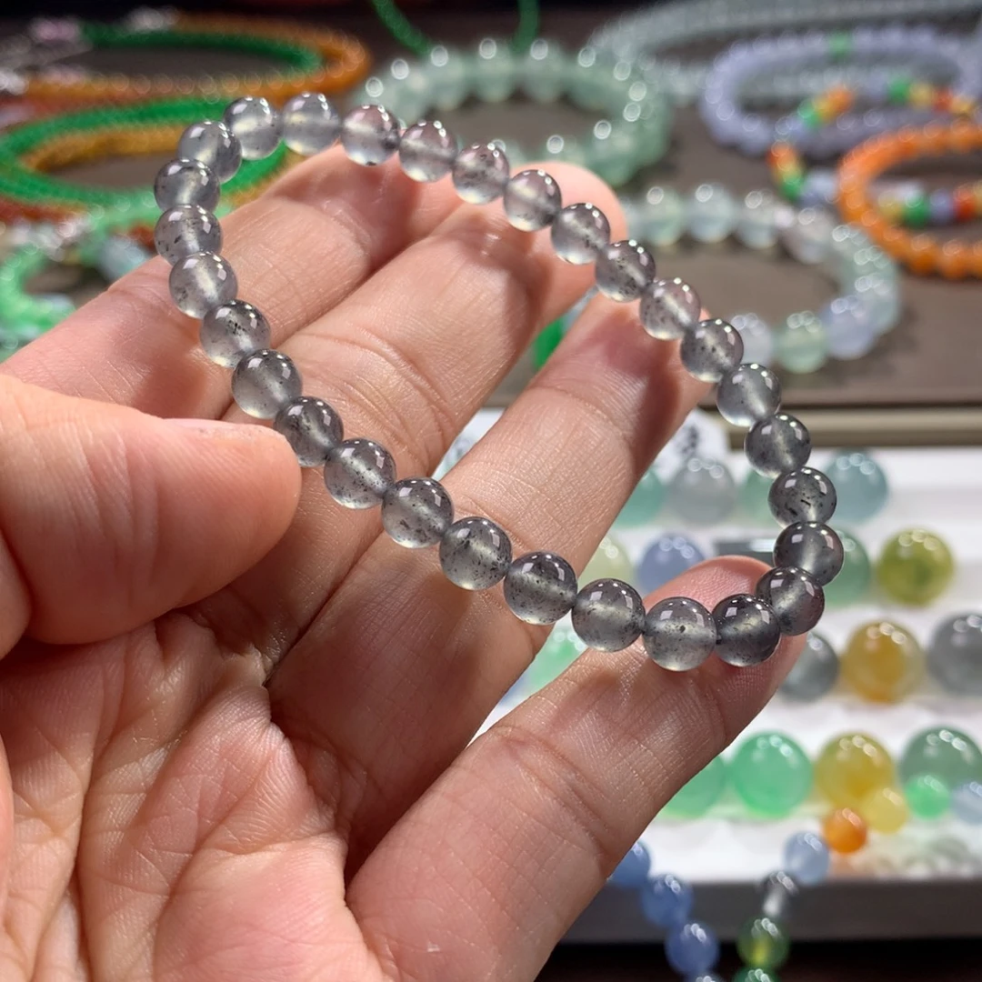 翡翠未镶嵌手链精品玻璃种黑刚单圈卡6.1