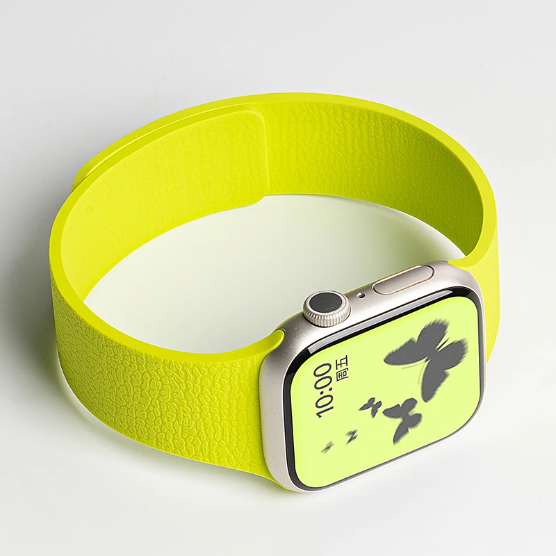 适用苹果S10手表iwatchs9表带applewatch8磁吸se硅胶7荔枝纹6表带