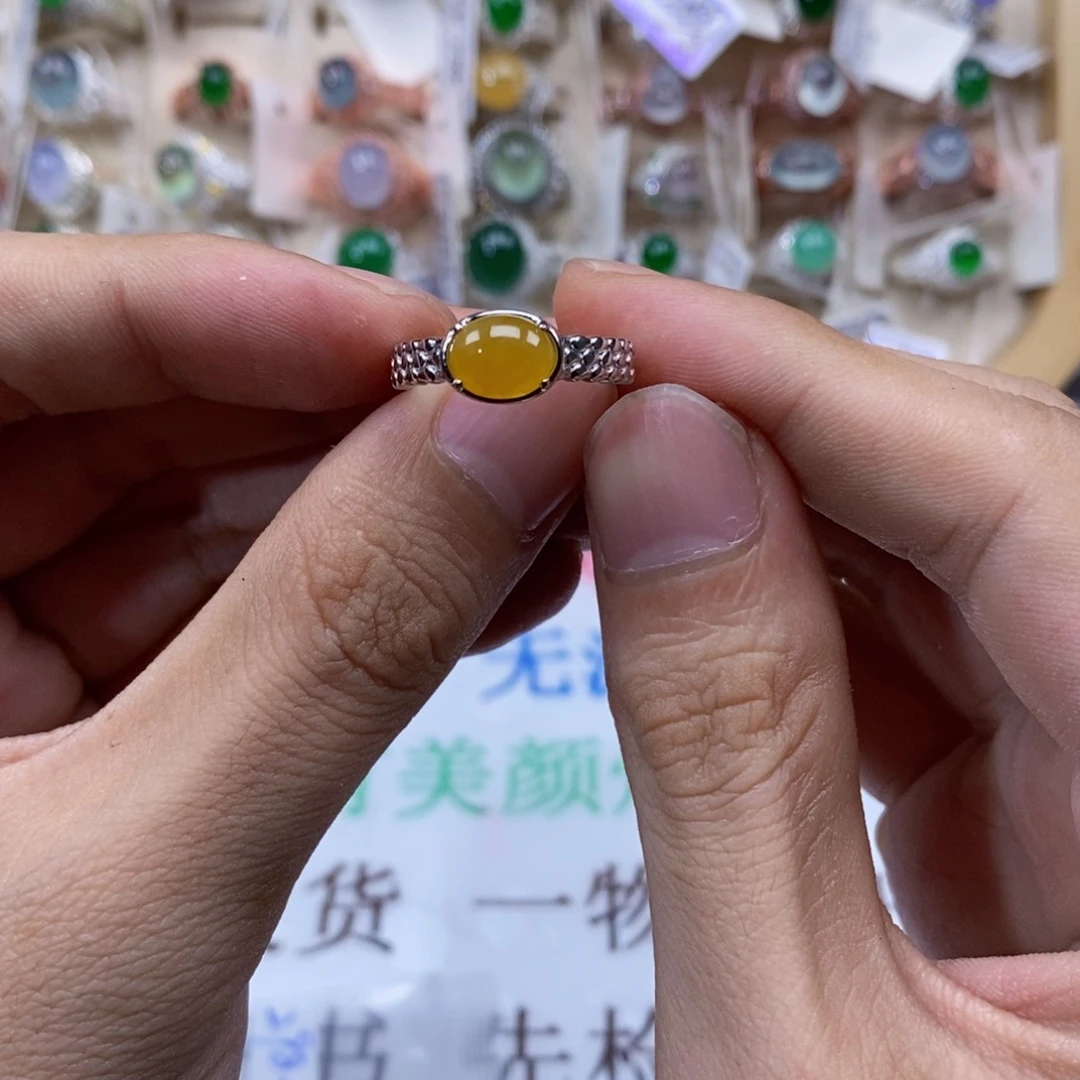 翡翠戒指银S925镶嵌C*天然缅甸翡翠a货