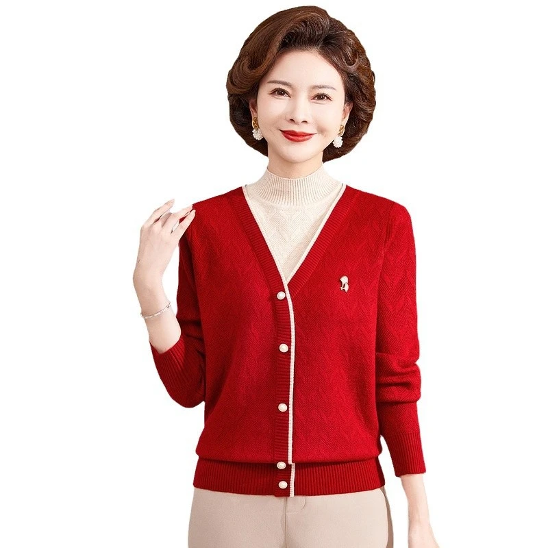 妈妈秋冬装新品半高领毛衣女40岁50中年女加绒加厚针织打底衫上衣