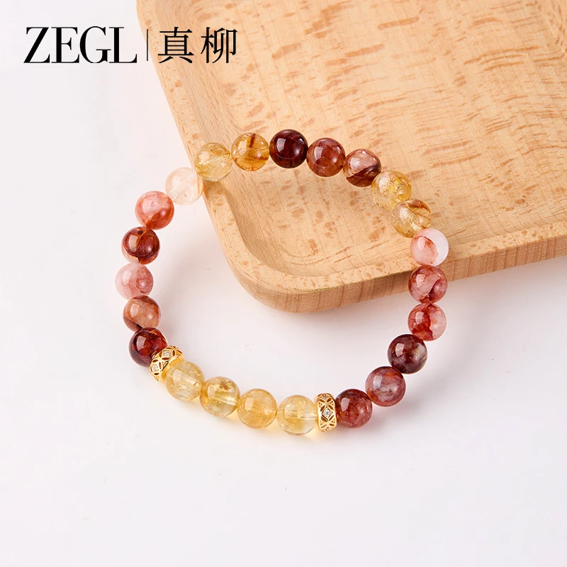 【一路繁花】黄水晶手串红胶花天然单圈DIY原创