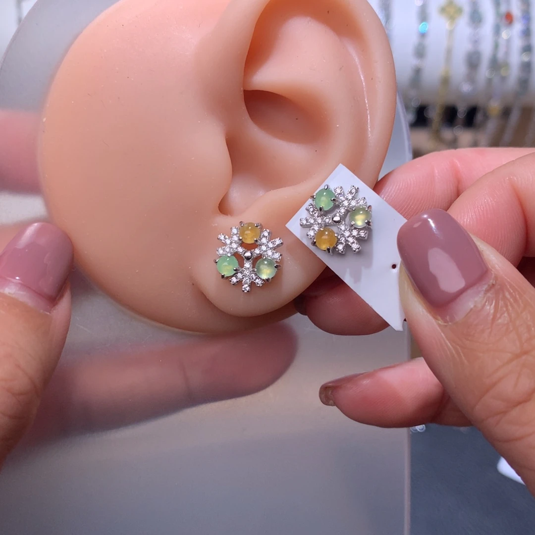 翡翠银S925镶嵌耳饰耳钉