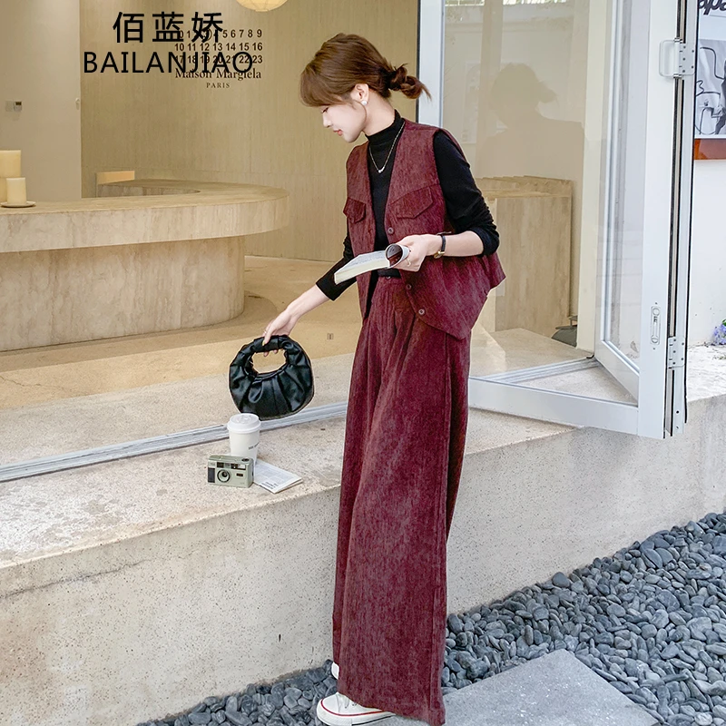 红色马甲阔腿裤套装女开春2025超火轻奢高级感减龄大方得体三件套